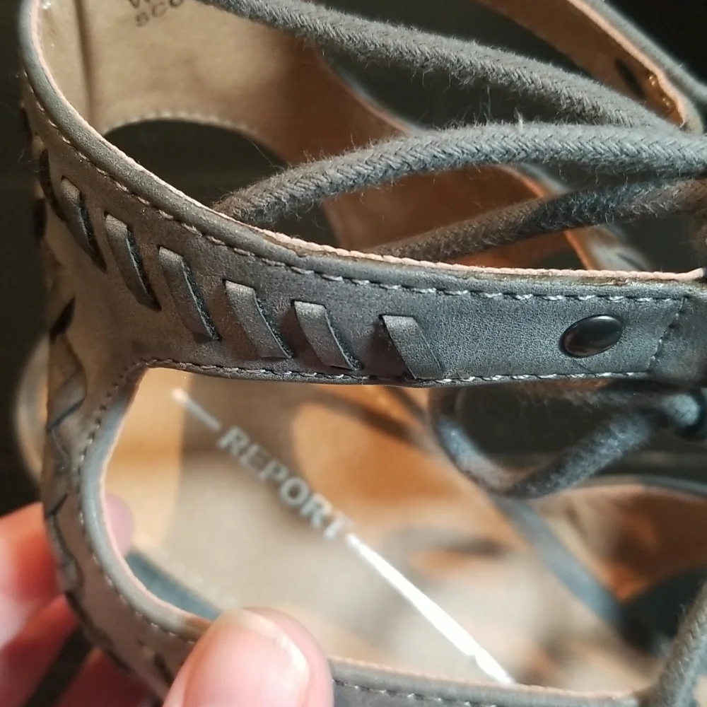 Cute Gray Platform Wedge Sandles with Laced Up Tie Size 8.5
